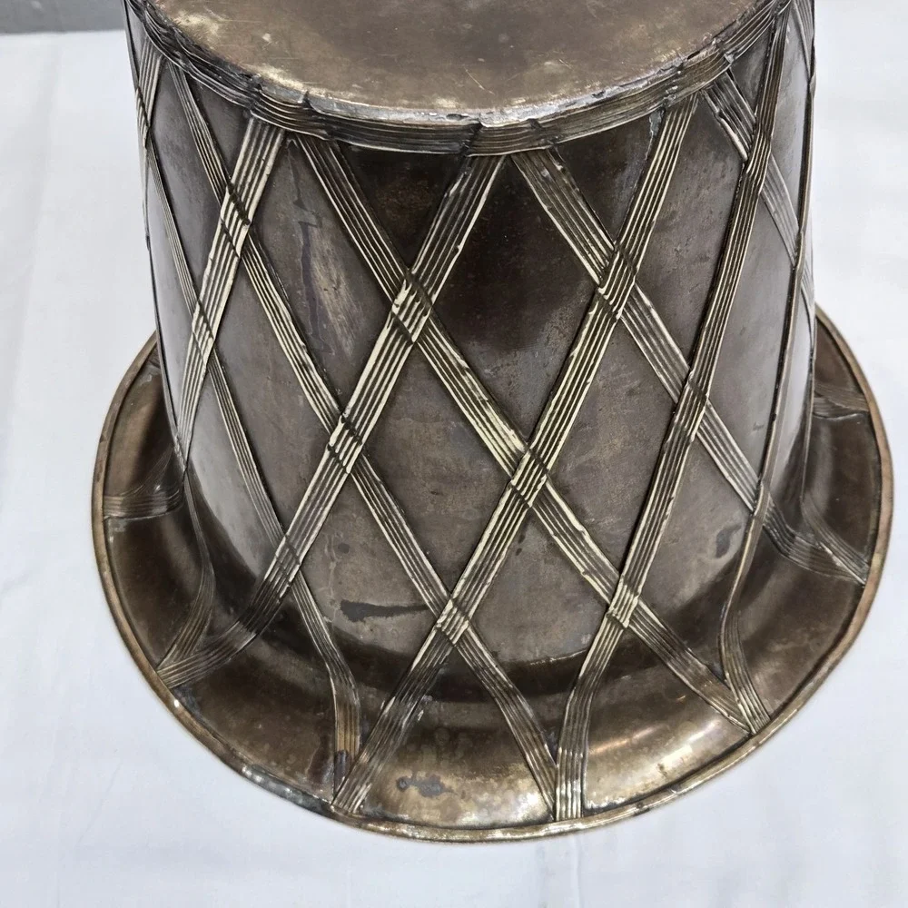 Vtg Brass Lattice‎ Overlay Planter Wastebasket 11